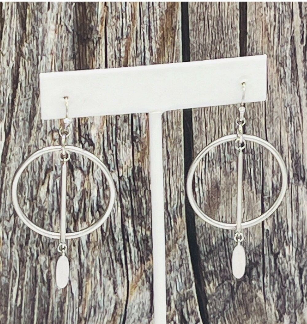 Kendra Scott Nalani Open Frame Silver Tone Dangle Hoop Hook Earrings Signed 2"